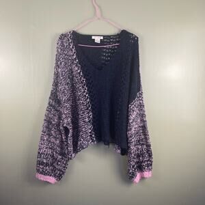 Luv Lane open knit v-neck oversized sweater